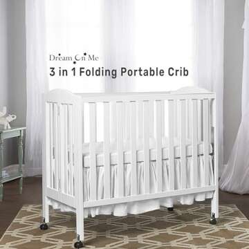 Dream On Me 3 in 1 Portable Folding Stationary Side Crib with Safety Wheels