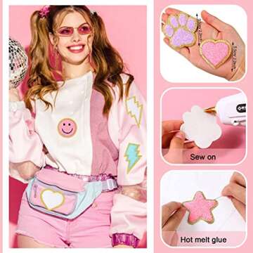 156 Pcs Glitter Self Adhesive Letters Chenille Clothing Patches Embroidered Repair Fuzzy Patches Alp...