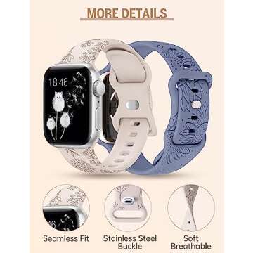 Minyee 2 Packs Floral Engraved Band Compatible with Apple Watch Bands 38mm 40mm 41mm 44mm 45mm 42mm 49mm Women, Cute Silicone Sunflower Fancy Summer Strap for iWatch Series 8/7//6/5/4/3/2/1/SE/Ultra