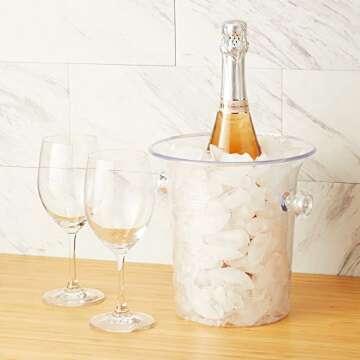 True Acrylic Ice Bucket with Handles, 3-Liter Capacity, Clear Plastic Ice Bucket, Acrylic Wine Bucke...