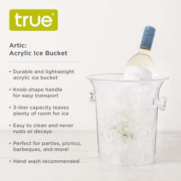 True Acrylic Ice Bucket with Handles, 3-Liter Capacity, Clear Plastic Ice Bucket, Acrylic Wine Bucket, Clear Champagne Bucket, Beverage Bucket, Ice Buckets for Parties, 8.75" x 8.25", Set of 1