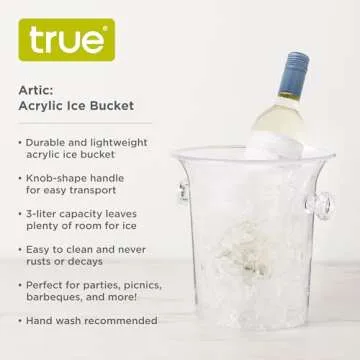 True Acrylic Ice Bucket with Handles, 3-Liter Capacity, Clear Plastic Ice Bucket, Acrylic Wine Bucket, Clear Champagne Bucket, Beverage Bucket, Ice Buckets for Parties, 8.75" x 8.25", Set of 1