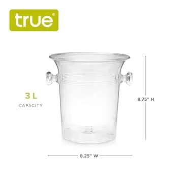 True Acrylic Ice Bucket with Handles, 3-Liter Capacity, Clear Plastic Ice Bucket, Acrylic Wine Bucket, Clear Champagne Bucket, Beverage Bucket, Ice Buckets for Parties, 8.75" x 8.25", Set of 1