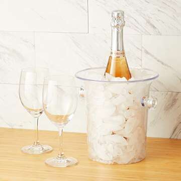 True Acrylic Ice Bucket with Handles, 3-Liter Capacity, Clear Plastic Ice Bucket, Acrylic Wine Bucket, Clear Champagne Bucket, Beverage Bucket, Ice Buckets for Parties, 8.75" x 8.25", Set of 1