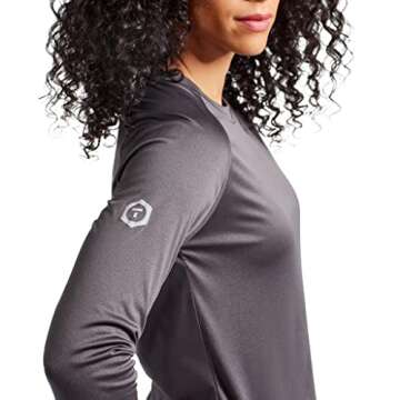 TRUEWERK B1 Sun Long Sleeve Tees for Women, Sun Protection Shirts, Moisture Wicking, UPF +50 Thermo Regulating Shirt, Dark Heather Grey, XS