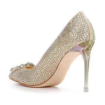 FSJ Women Elegant Pointed Toe Stiletto High Heel Wedding Pumps Slip On Crystal Bridal Dress Shoes Size 8 Gold-1