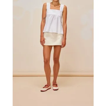 Dsewpaur Women Sleeveless Gingham Tops Y2K Bow Tie Back Tank Tops Square Neck Backless Casual Summer Going Out Peplum Tops White