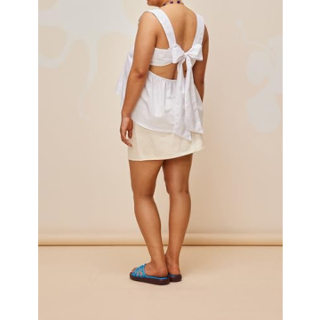 Dsewpaur Women Sleeveless Gingham Tops Y2K Bow Tie Back Tank Tops Square Neck Backless Casual Summer Going Out Peplum Tops White