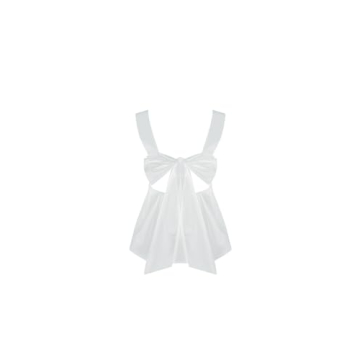 Dsewpaur Women Sleeveless Gingham Tops Y2K Bow Tie Back Tank Tops Square Neck Backless Casual Summer Going Out Peplum Tops White