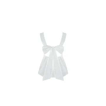 Dsewpaur Women Sleeveless Gingham Tops Y2K Bow Tie Back Tank Tops Square Neck Backless Casual Summer Going Out Peplum Tops White