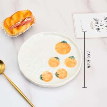 Koythin Ceramic Dinner Plate, Cute Fruit Creative Plates Design, Printed Flowers Dinnerware for Offi...