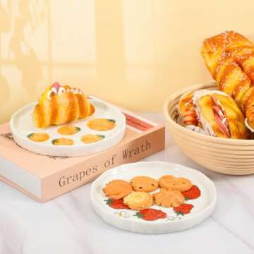 Koythin Ceramic Dinner Plate, Cute Fruit Creative Plates Design, Printed Flowers Dinnerware for Office and Home, Kitchen Plates for Dessert (Persimmon)