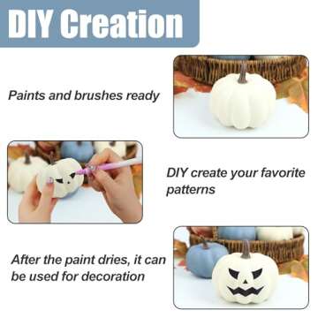 Artgar Fall Pumpkin Decor - Fake Foam Pumpkins - 11 PCS Mini Pumpkins with Maple Leaves Berries for Fall Halloween Thanksgiving Home Mantelpiece Table Tray Decoration