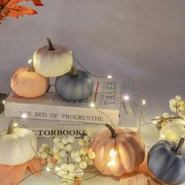 Artgar Fall Pumpkin Decor - Fake Foam Pumpkins - 11 PCS Mini Pumpkins with Maple Leaves Berries for Fall Halloween Thanksgiving Home Mantelpiece Table Tray Decoration