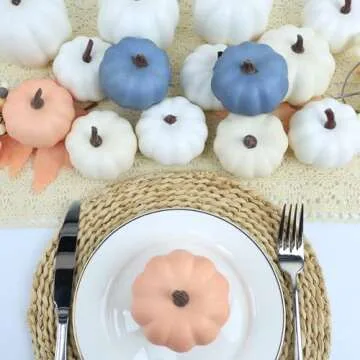 Artgar Fall Pumpkin Decor - Fake Foam Pumpkins - 11 PCS Mini Pumpkins with Maple Leaves Berries for Fall Halloween Thanksgiving Home Mantelpiece Table Tray Decoration