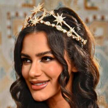 Sparkly Gold Star Moon Crown for Weddings and Costumes