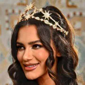 Sparkly Gold Star Moon Crown for Weddings and Costumes