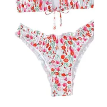 Stylish SHENHE Floral Tie Front Bikini Set for Summer Fun