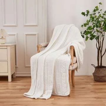 Longhui Cable Knit Sherpa Throw Blanket 60x80 Cozy
