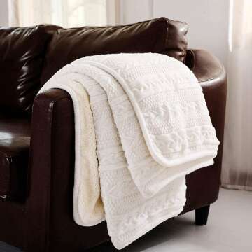 Longhui Cable Knit Sherpa Throw Blanket 60x80 Cozy