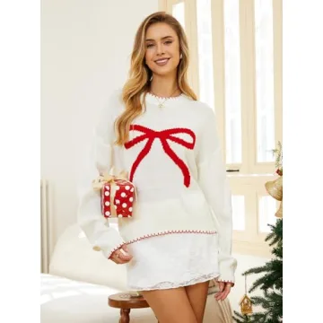 Milumia Women's Bow Print Long Sleeve Sweater for Fall