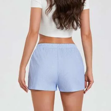 Women's Y2K Lounge Shorts Cute Soft Elastic Low Waist Plaid Print Button Front Pajama Bottoms Boxer Shorts Sleepwear (Sky Blue, XXL)