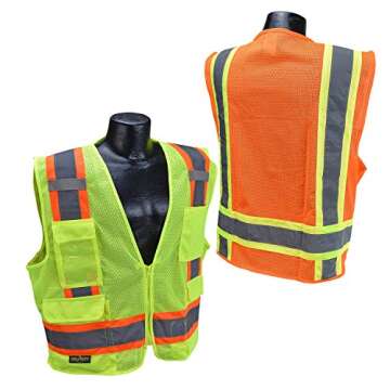 Radians SV6 Two Tone Class 2 Surveyor Polyester All Mesh Vests with Contrasting Trim, Green, Large (SV6-2ZGM-L)