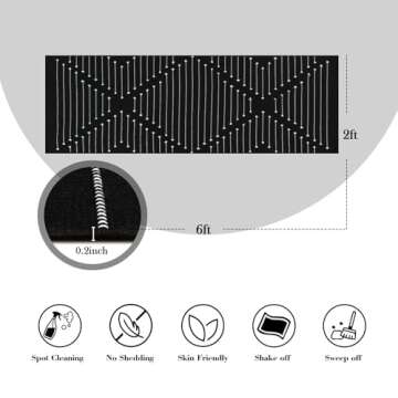 LIVEBOX Black Runner 2'x6' Boho Washable Rug for Hallway, Moroccan Woven Entryway Throw Area Rug Indoor Cotton Mat for Kitchen Laundry Room Bathroom Entry
