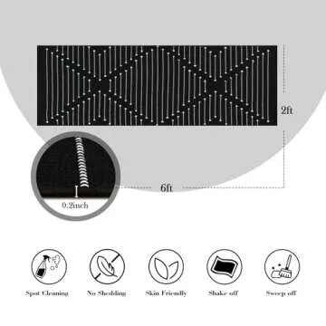 LIVEBOX Black Runner 2'x6' Boho Washable Rug for Hallway, Moroccan Woven Entryway Throw Area Rug Indoor Cotton Mat for Kitchen Laundry Room Bathroom Entry