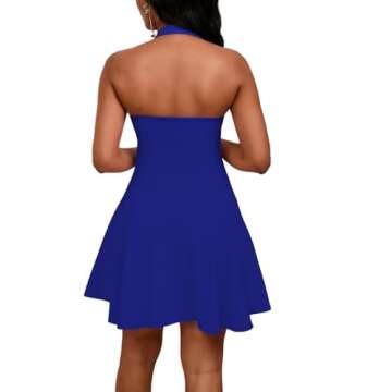 PerZeal Blue Dress Women Sexy 2025 Summer Dress Sleeveless Halter Neck Graduation Cocktail Party Short Mini Flare Sundress Medium