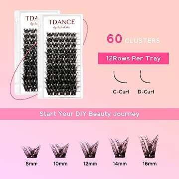 TDANCE DIY D Curl Eyelash Extension Clusters, 8-16mm Mix