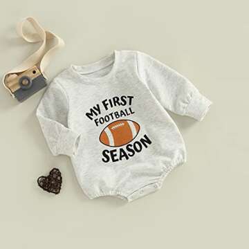Kuriozud Newborn Baby Boy Girl Football Outfit My First Football Season Sweatshirt Romper Long Sleev...