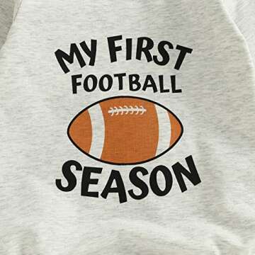 Kuriozud Newborn Baby Boy Girl Football Outfit My First Football Season Sweatshirt Romper Long Sleeve Shirt Tops Fall Winter Clothes (My First Football Season, 0-3 Months)