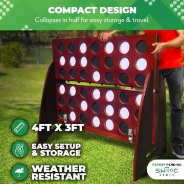 SWOOC Games - XL Giant 4 in A Row (4ft x 3ft) - All Weather with Carrying Case and Noise Reducing Design - 60% Quieter - Giant Connect 4 Discs to Win - Giant Outdoor Games for Family - Jumbo Games