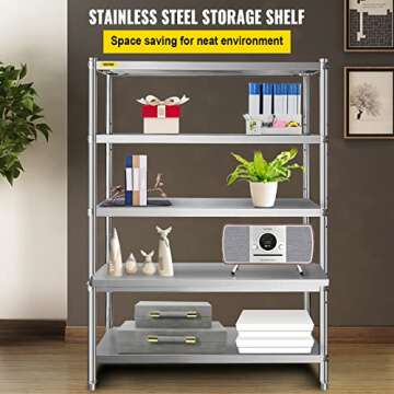 VBENLEM Stainless Steel Shelves 48x18.5 Inch 5 Tier Adjustable Shelf Storage Unit Stainless Steel Ra...