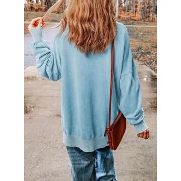 SHEWIN Womens Sweatshirt Casual Long Sleeve Crew Neck Loose Fleece Pullover Tops Lightweight Soft Fall Oversized Sweatshirts for Women,US 16-18(XL),Sky Blue