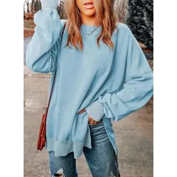 SHEWIN Womens Sweatshirt Casual Long Sleeve Crew Neck Loose Fleece Pullover Tops Lightweight Soft Fall Oversized Sweatshirts for Women,US 16-18(XL),Sky Blue
