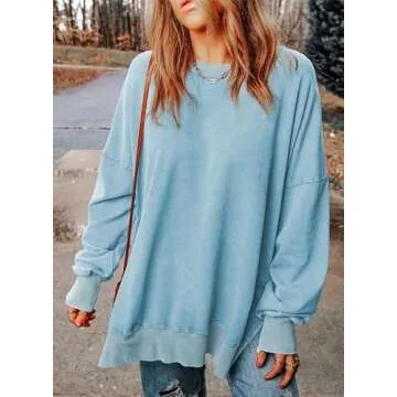 SHEWIN Womens Sweatshirt Casual Long Sleeve Crew Neck Loose Fleece Pullover Tops Lightweight Soft Fall Oversized Sweatshirts for Women,US 16-18(XL),Sky Blue