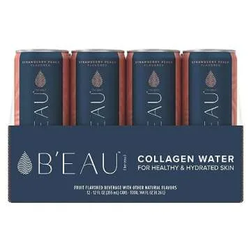 B'EAU Collagen Water, Strawberry Peach - 12 Fl Oz, 12 Pack