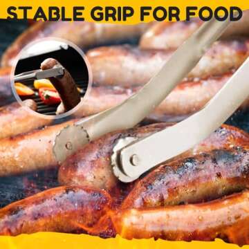 BBQ Sausage Turning Tongs, 2024 New BBQ Sausage Grill Tongs BBQ Kitchen Tongs for Cooking, Grill Flipping Tongs Long Handle Kitchen Tongs for Cooking BBQ Baking (1)