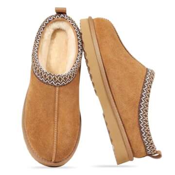 Litfun Women's Fuzzy House Slippers Genuine Suede Fluffy Winter Slipper Cozy Furry Warm Shoes Indoor/Outdoor, Chestnut EU 40