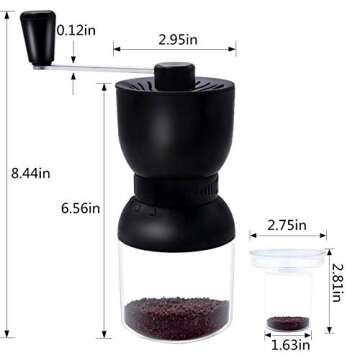 LHS Manual Coffee Grinder with Ceramic Burrs, Hand Coffee Bean Grinder with 2 Containers Adjustable Coarseness for Home, Office and Travelling