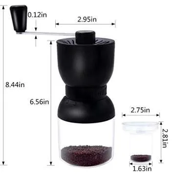 LHS Manual Coffee Grinder with Ceramic Burrs, Hand Coffee Bean Grinder with 2 Containers Adjustable Coarseness for Home, Office and Travelling