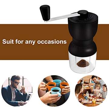 LHS Manual Coffee Grinder with Ceramic Burrs, Hand Coffee Bean Grinder with 2 Containers Adjustable Coarseness for Home, Office and Travelling