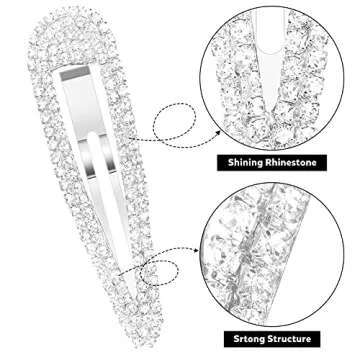 16 Pieces Rhinestone Snap Hair Clips Hairpin Crystal Rhinestone Metal Snap Hair Barrettes Bridal Hair Barrettes Pins for Women Girls Wedding Hairpins (Silver)