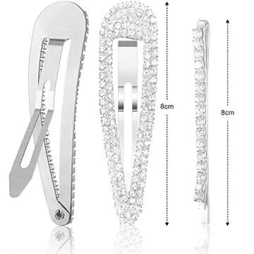16 Pieces Rhinestone Snap Hair Clips Hairpin Crystal Rhinestone Metal Snap Hair Barrettes Bridal Hair Barrettes Pins for Women Girls Wedding Hairpins (Silver)