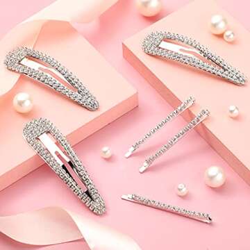 16 Pieces Rhinestone Snap Hair Clips Hairpin Crystal Rhinestone Metal Snap Hair Barrettes Bridal Hair Barrettes Pins for Women Girls Wedding Hairpins (Silver)