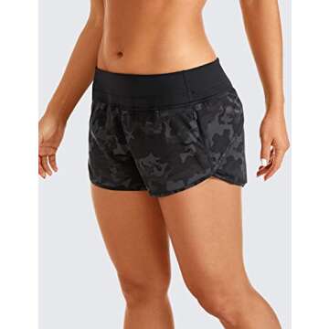CRZ YOGA Women's Quick Dry Workout Running Shorts Mesh Liner - 2.5'' Drawstring Sport Gym Athletic Shorts Zip Pocket Camo Multi 6 XX-Small