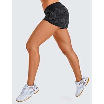 CRZ YOGA Women's Quick Dry Workout Running Shorts Mesh Liner - 2.5'' Drawstring Sport Gym Athletic Shorts Zip Pocket Camo Multi 6 XX-Small