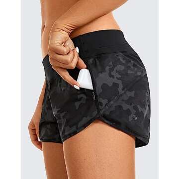 CRZ YOGA Women's Quick Dry Workout Running Shorts Mesh Liner - 2.5'' Drawstring Sport Gym Athletic Shorts Zip Pocket Camo Multi 6 XX-Small